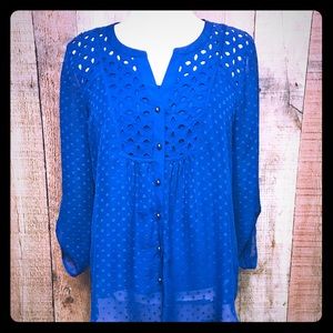 3/$15 Layered Sheer Button Up Signature Studio